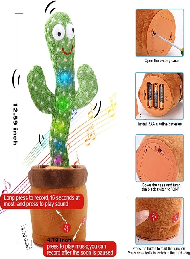 DECODAZZ Dancing Cactus Toy for Kids Talking Singing Children Baby Plush Electronic Toys Voice Recording Repeats What You Say LED Lights - Image 3
